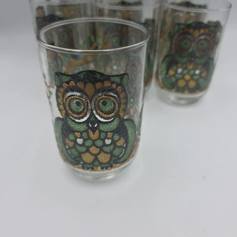 Vintage Libbey Owl Glasses Set Of 7 10 Oz Tumblers Mid Century Barware